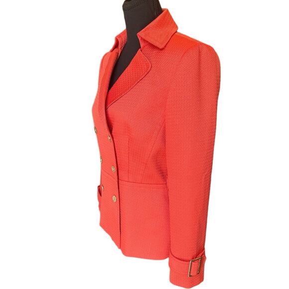 Tahari ASL Double Breasted Blazer w/ Belted Cuffs & Gold Buttons Orange Red SZ.4 - Picture 4 of 16